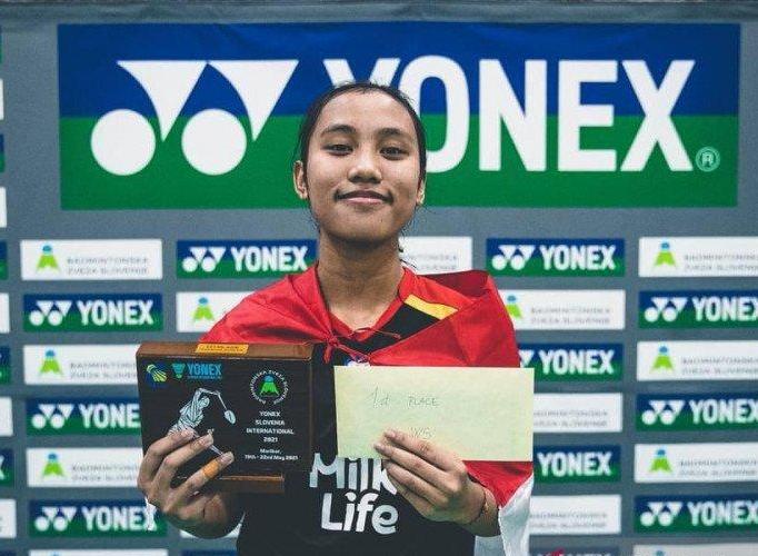Atlet tunggal Mutiara Ayu Puspitasari juara dalam turnamen bulu tangkis Slovenia International 2021 di Maribor, Slovenia.
