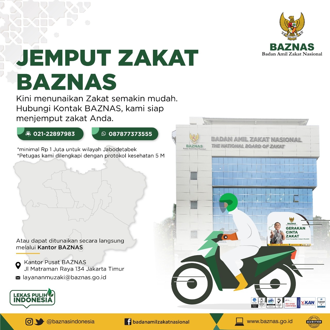 Baznas memberi kemudahan bagi masyarakat untuk menunaikan zakat fitrah, salah satunya dengan jemput zakat Baznas. 