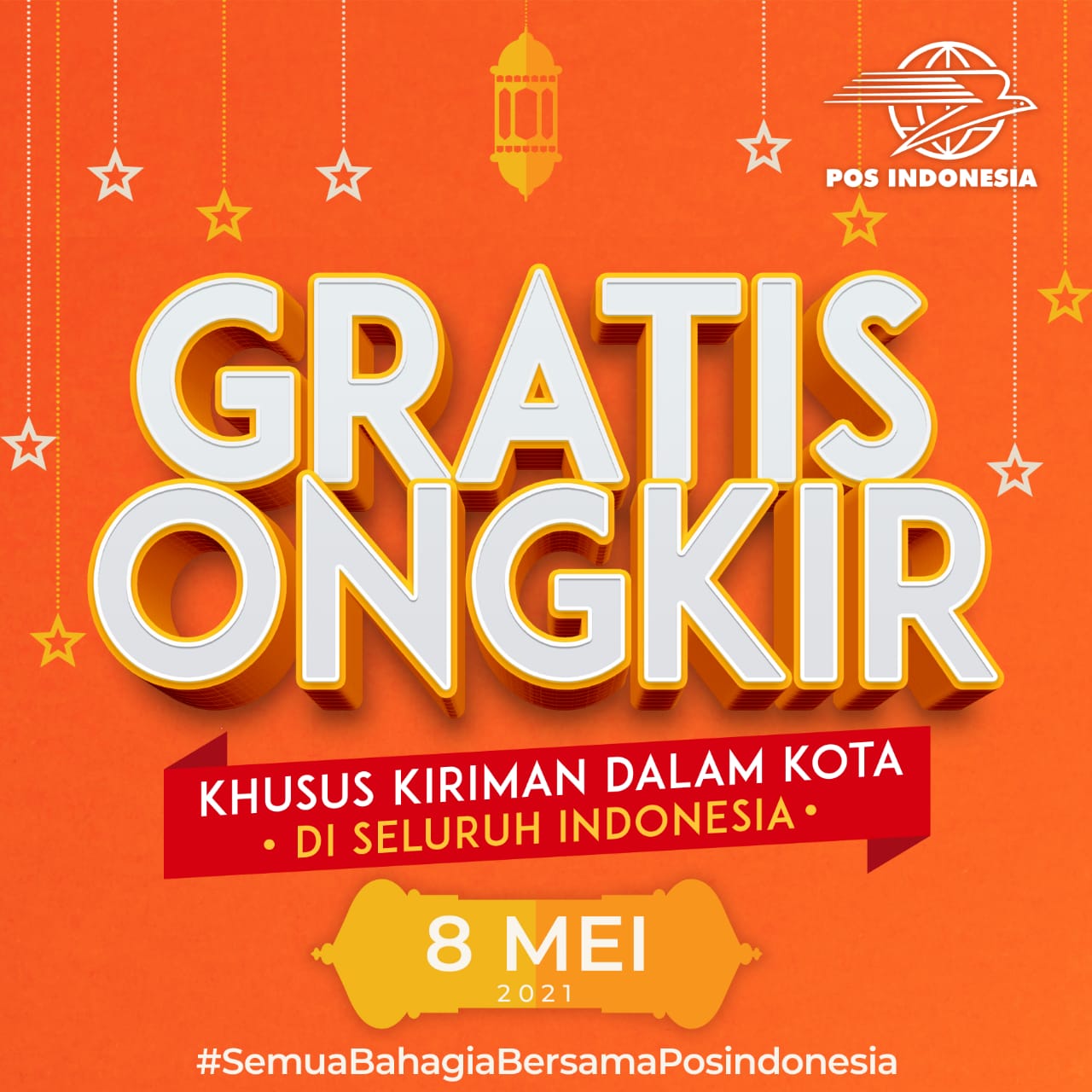 PT Pos Indonesia (Persero) menggelar program garis ongkos kirim untuk pengiriman dalam kota pada Sabtu, 8 Mei 2021. 