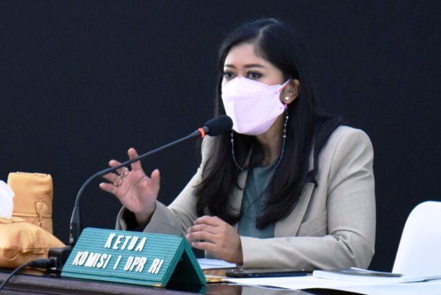 Ketua Komisi I DPR RI Meutya Viada Hafid saat memimpin rapat Tim Kunspek Komisi I DPR RI dengan Panglima Kodam I/BB Mayjen TNI Hasanuddin.