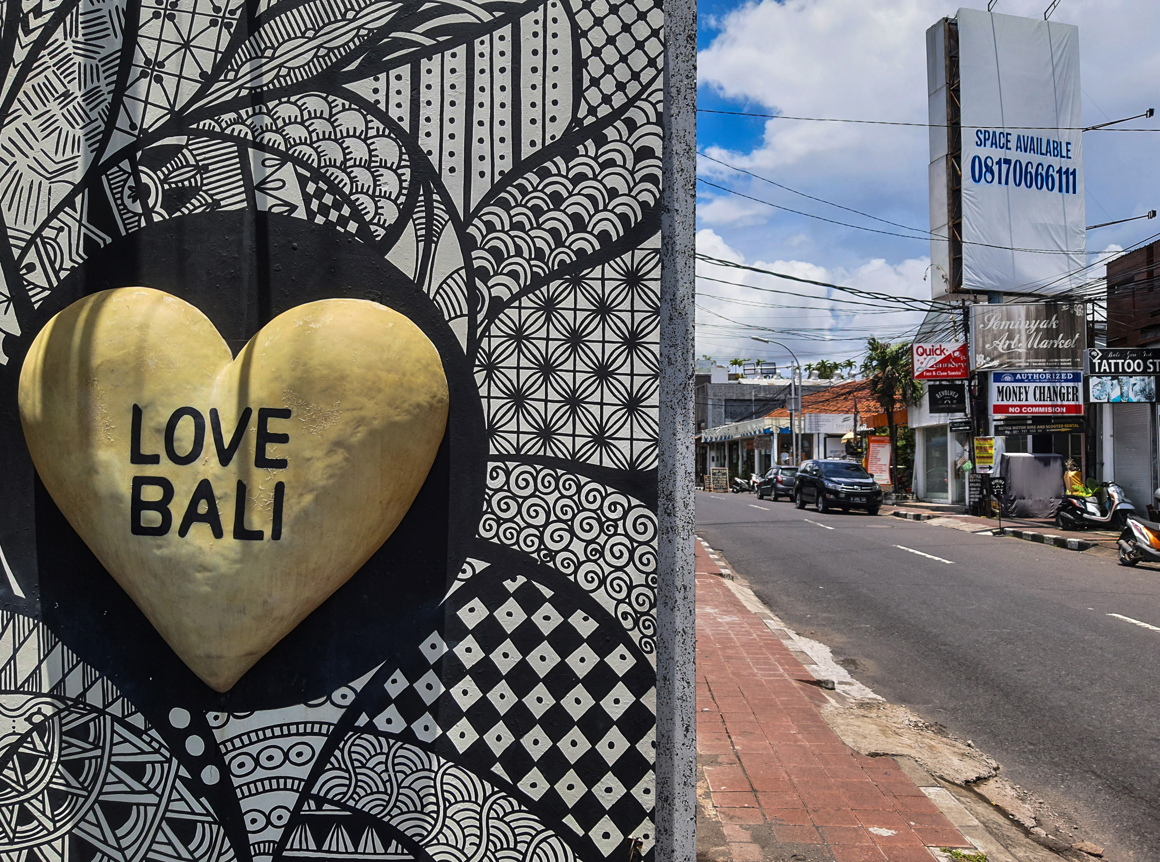 Suasana jalan Seminyak di Bali yang lengang