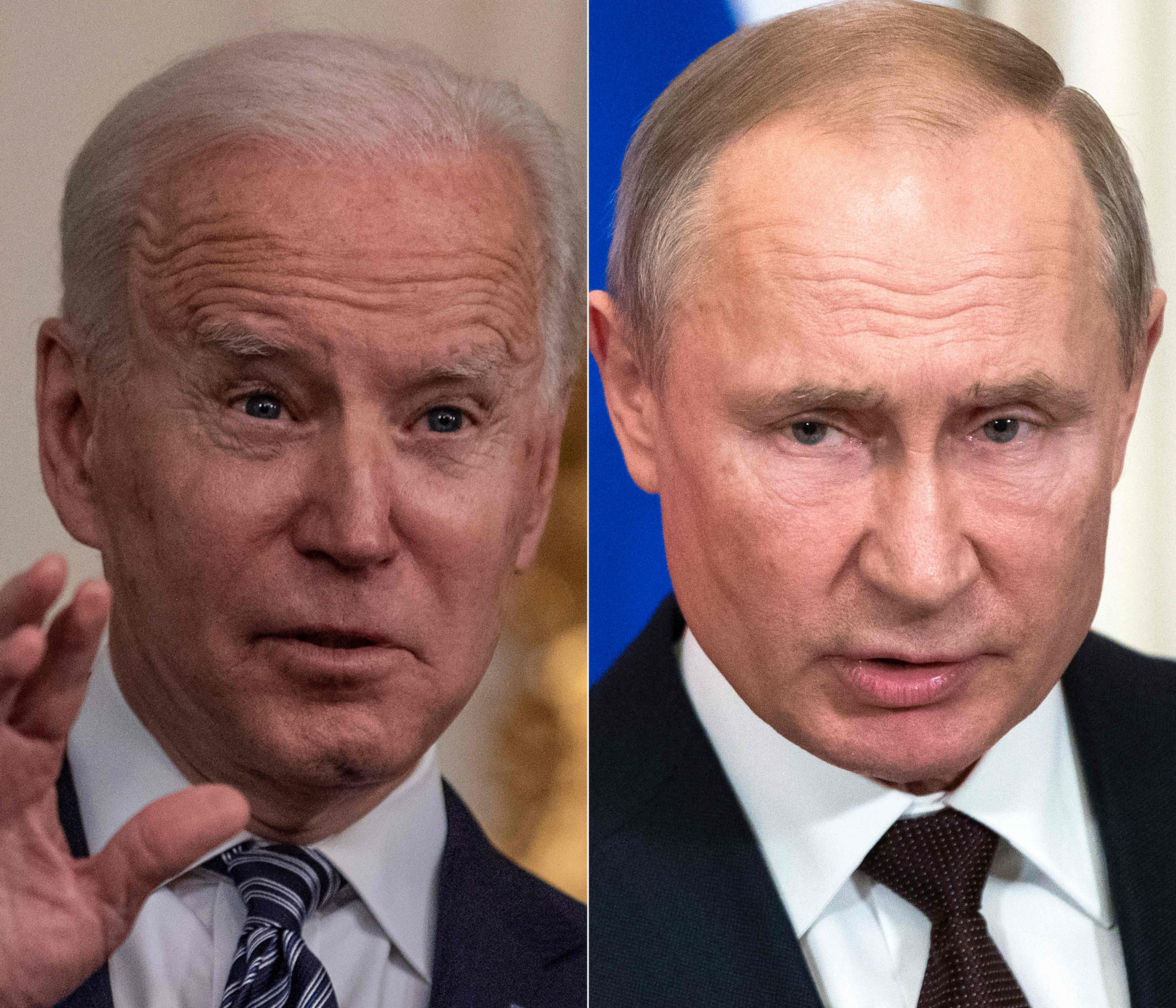 Foto kombinasi yang menampilkan Presiden AS Joe Biden (kiri) dan Presiden Rusia Vladimir Putin.