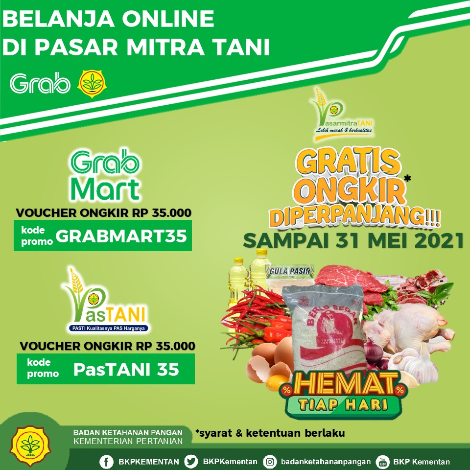 Psar Mitra Tani memperpanjang layanan belanja online dengan free ongkir (ongkos kirim) hingga akhir Mei 2021.