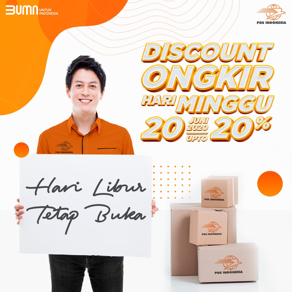 PT Pos Indonesia menggelar program diskon up to 20% untuk transaksi kurir dan logistik.