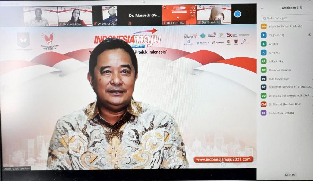 Dirjen Politik & PUM Kemendagri Bahtiar membuka ajang Indonesia Maju Virtual Expo $ forum 2021