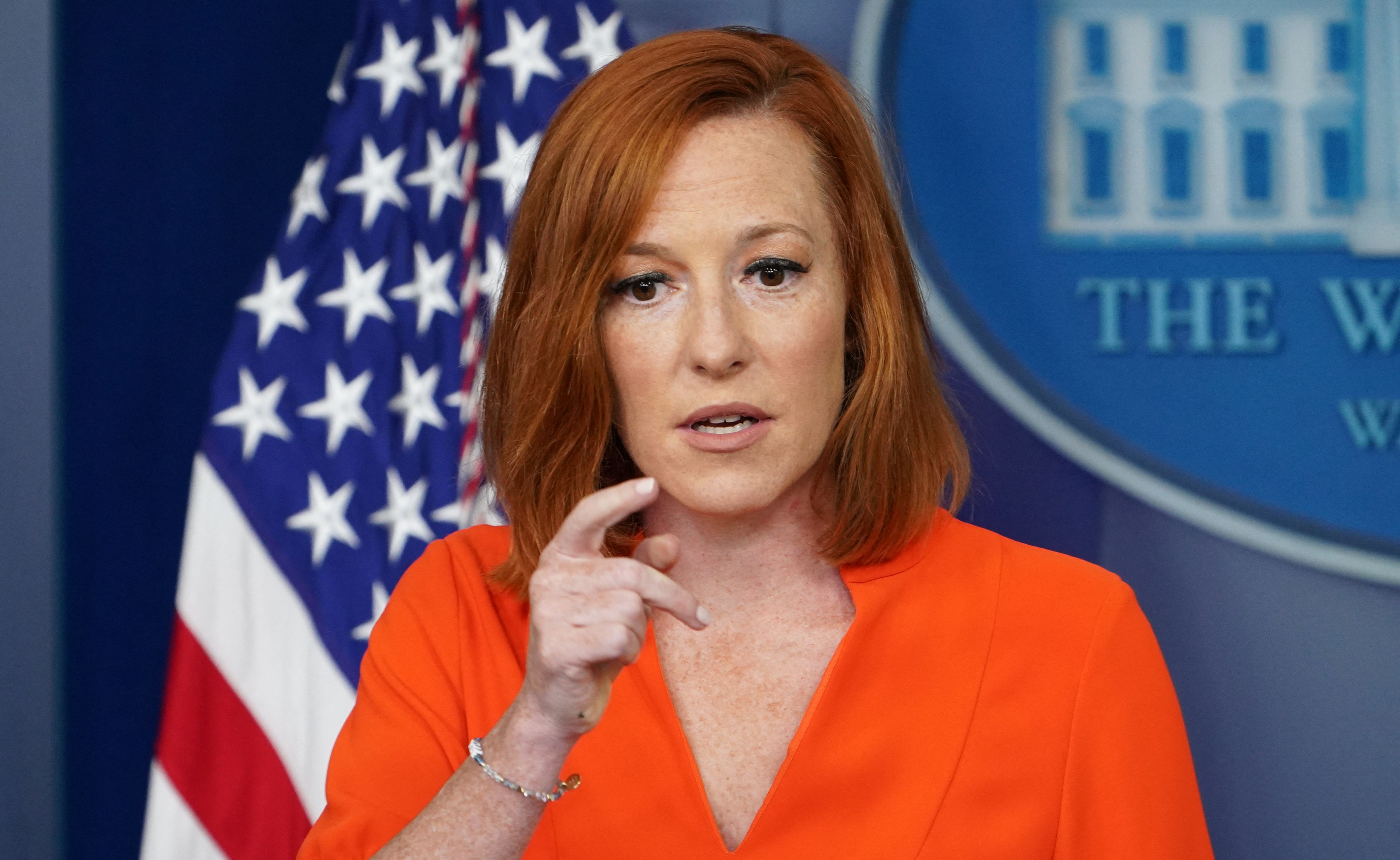 Juru Bicara Gedung Putih, Jen Psaki, saat jumpa pers di Gedung Putih, Washington, AS, Senin (21/6).