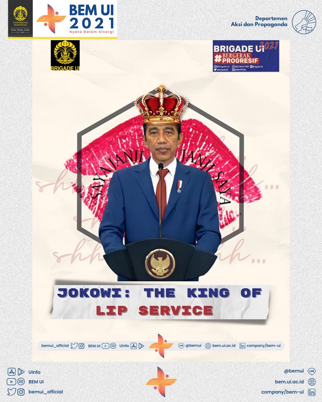 Postingan di Twitter BEM UI yang menyebut Presiden Jokowisebagai King of Lip Service