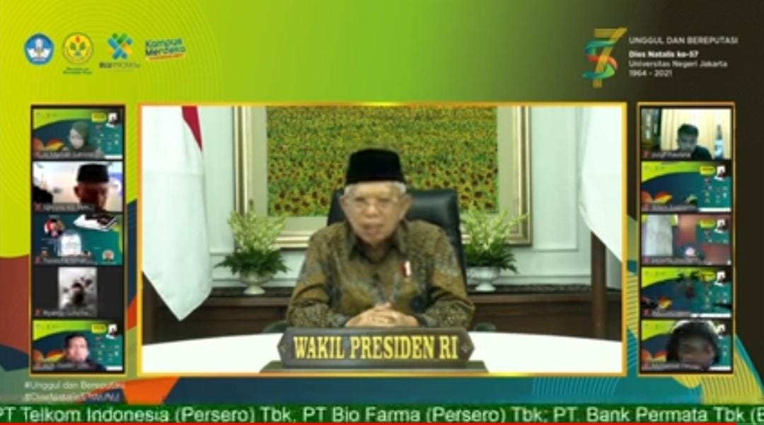 Wapres Ma'ruf Amin memberikan sambutan secara viirtual di acara bedah buku yang digelar UNJ