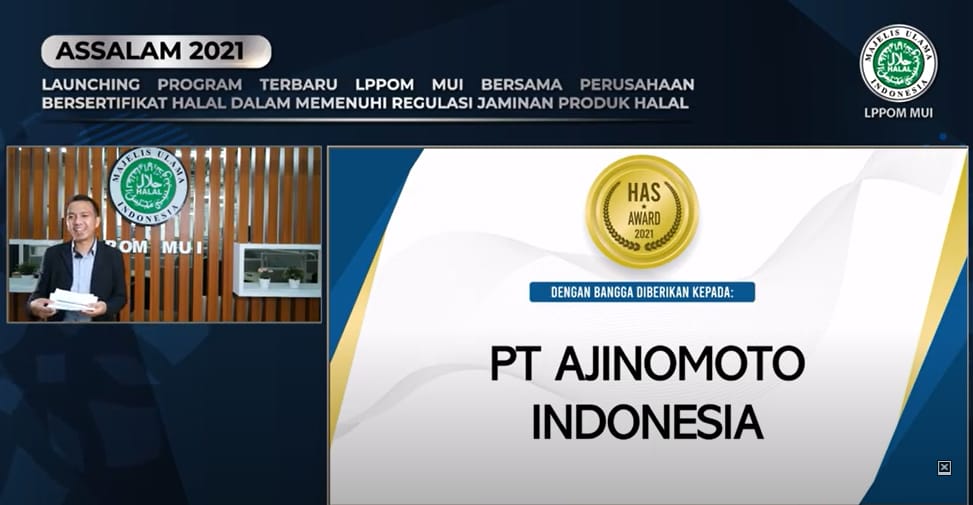 Ajinomoto  meraih HAS Award 2021 dari LPPOM MUI.