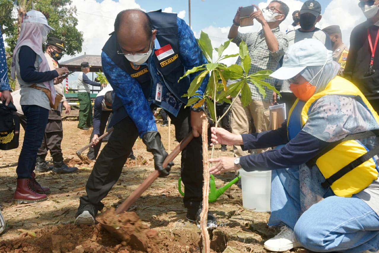 Pejabar Gubernur Kalsel Safrizal menanam pohon.