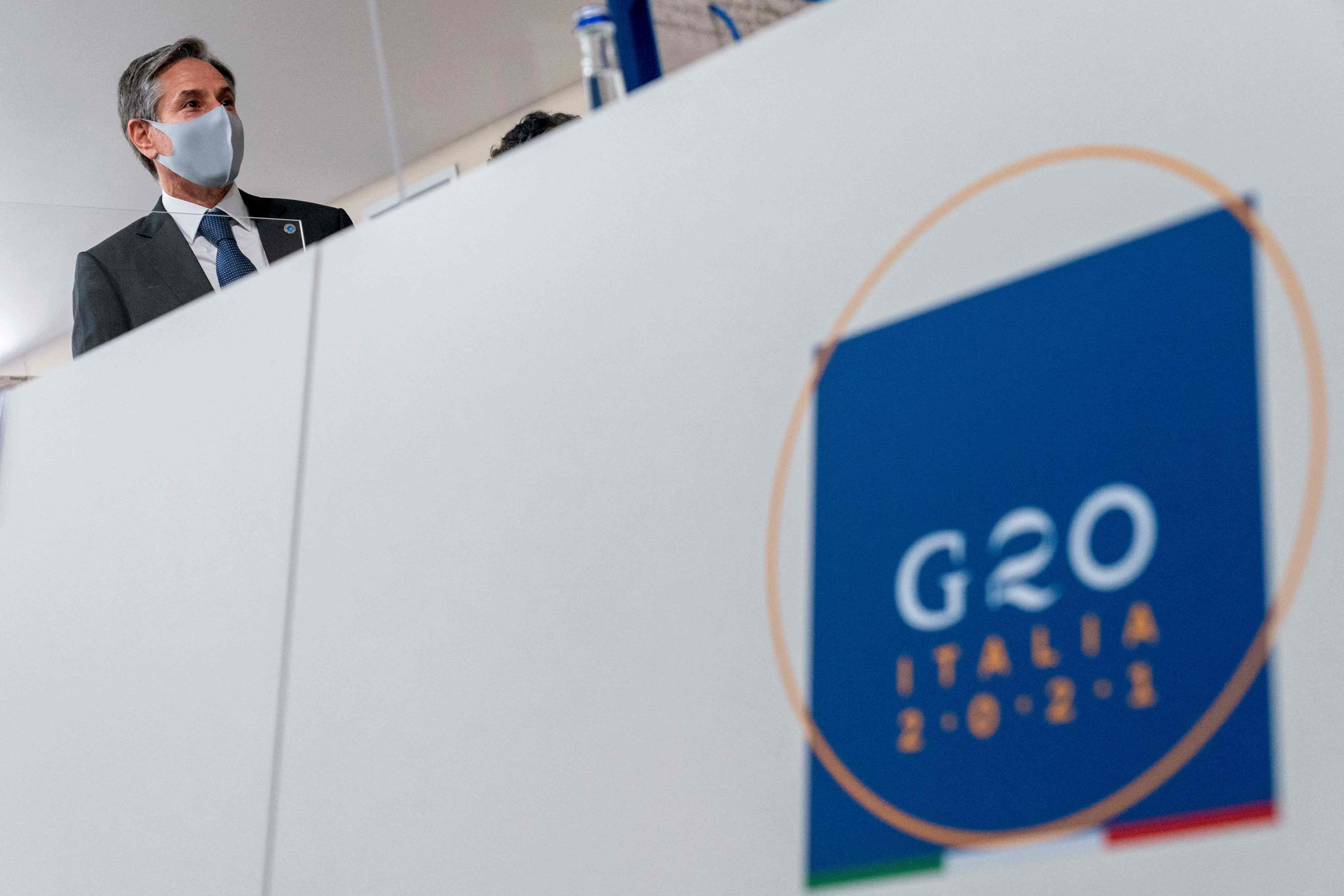 Menlu AS Anthony Blinken tiba di ruang pertemuan G-20 di Italia