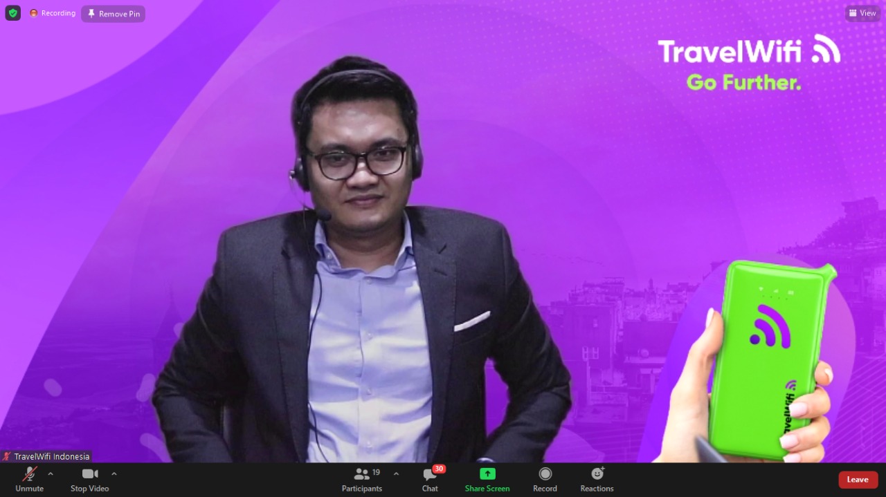 Firman Raditya, CEO Travelwifi Indonesia dalam konferensi pers daring pada Selasa (15/6).