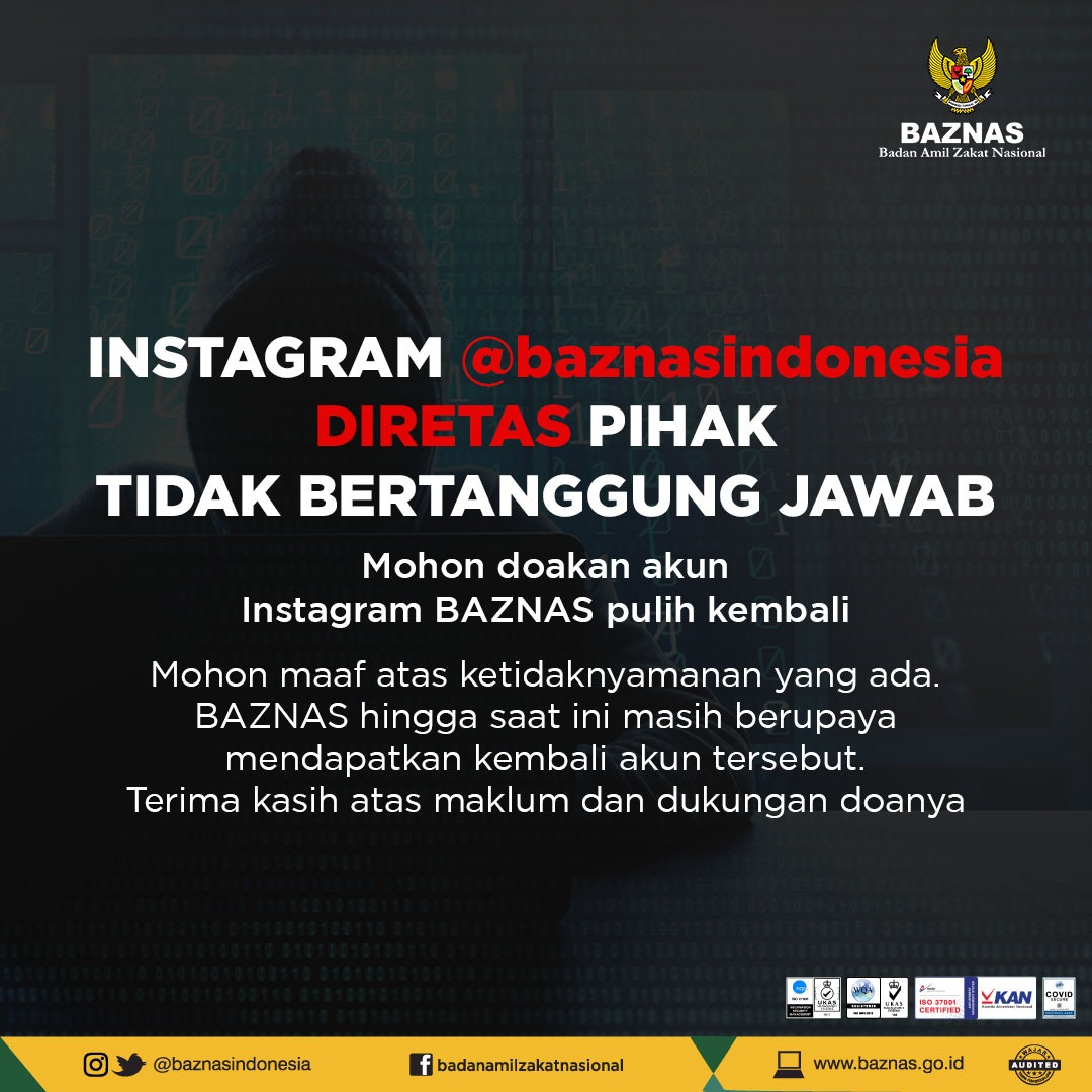 Akun Instagram lembaga pemerintah Baznas RI diretas.