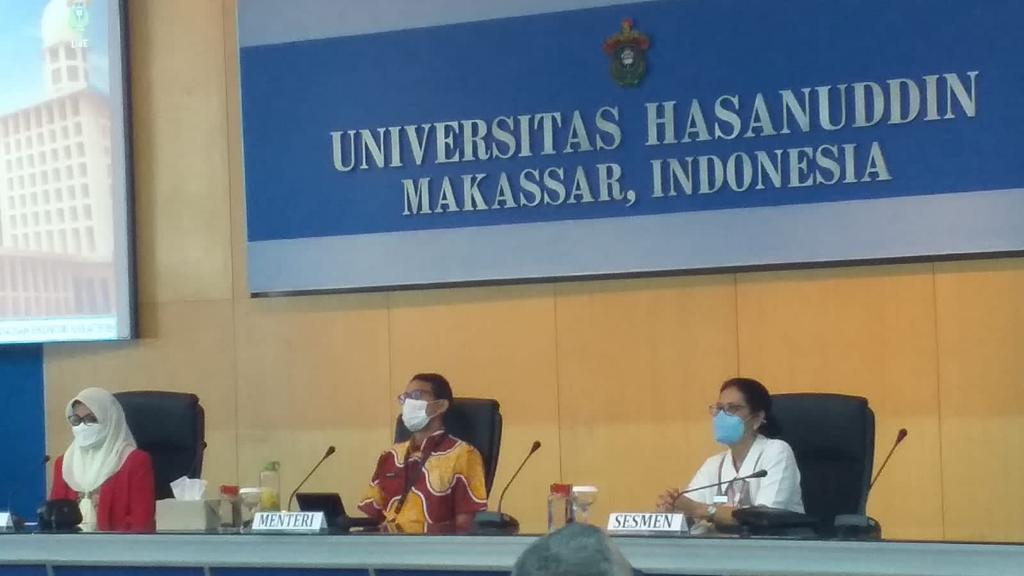 Menparekraf Sandiaga Uno melakukan kerja sama dengan Universitas Hasanddin (Unhas) di Makassar, Sulsel.