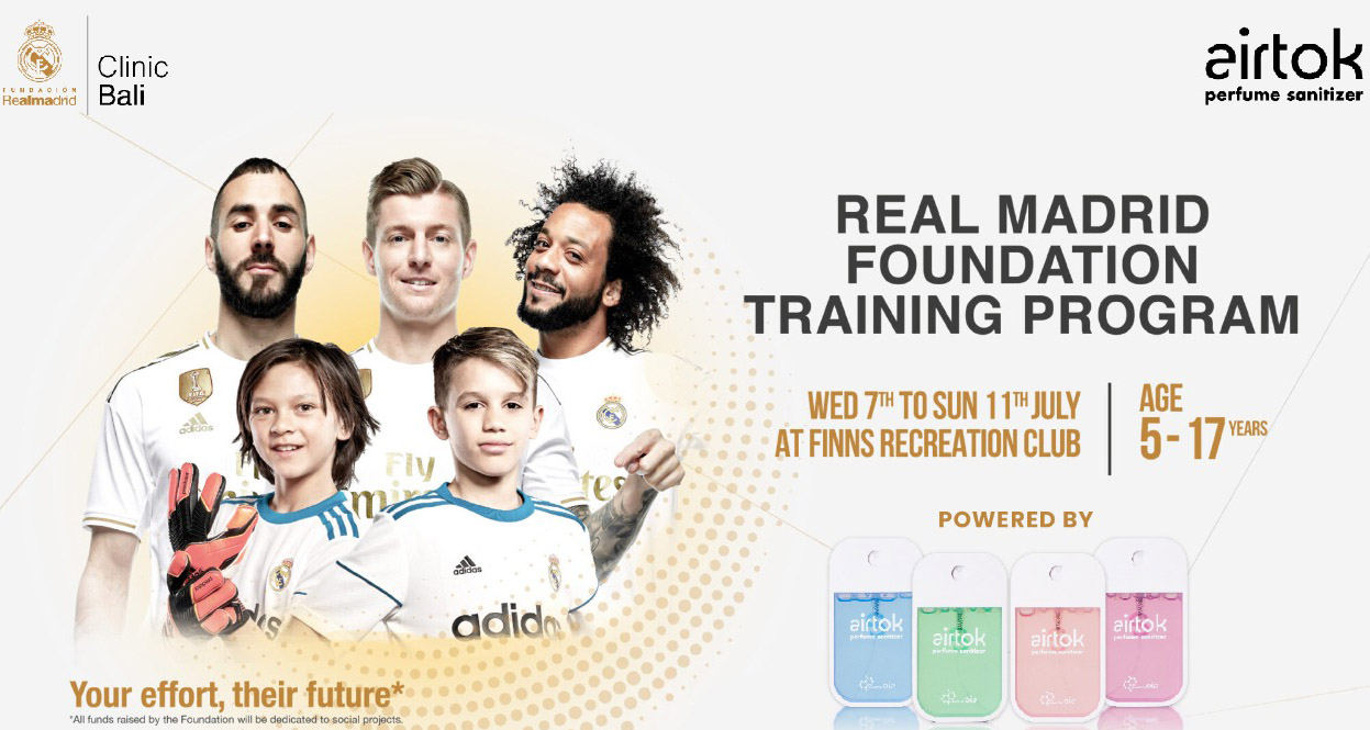 Airtok Perfume Sanitizer menjalin kerja sama dan menjadi sponsor bagi Real Madrid Bali Foundation.