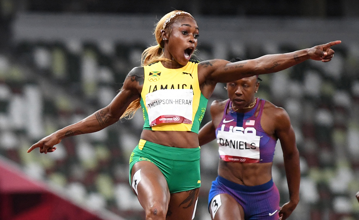 SPRINTER Jamaika, Elaine Thompson-Herah meraih emas lari 100 meter putri Olimpiade Tokyo 2020.