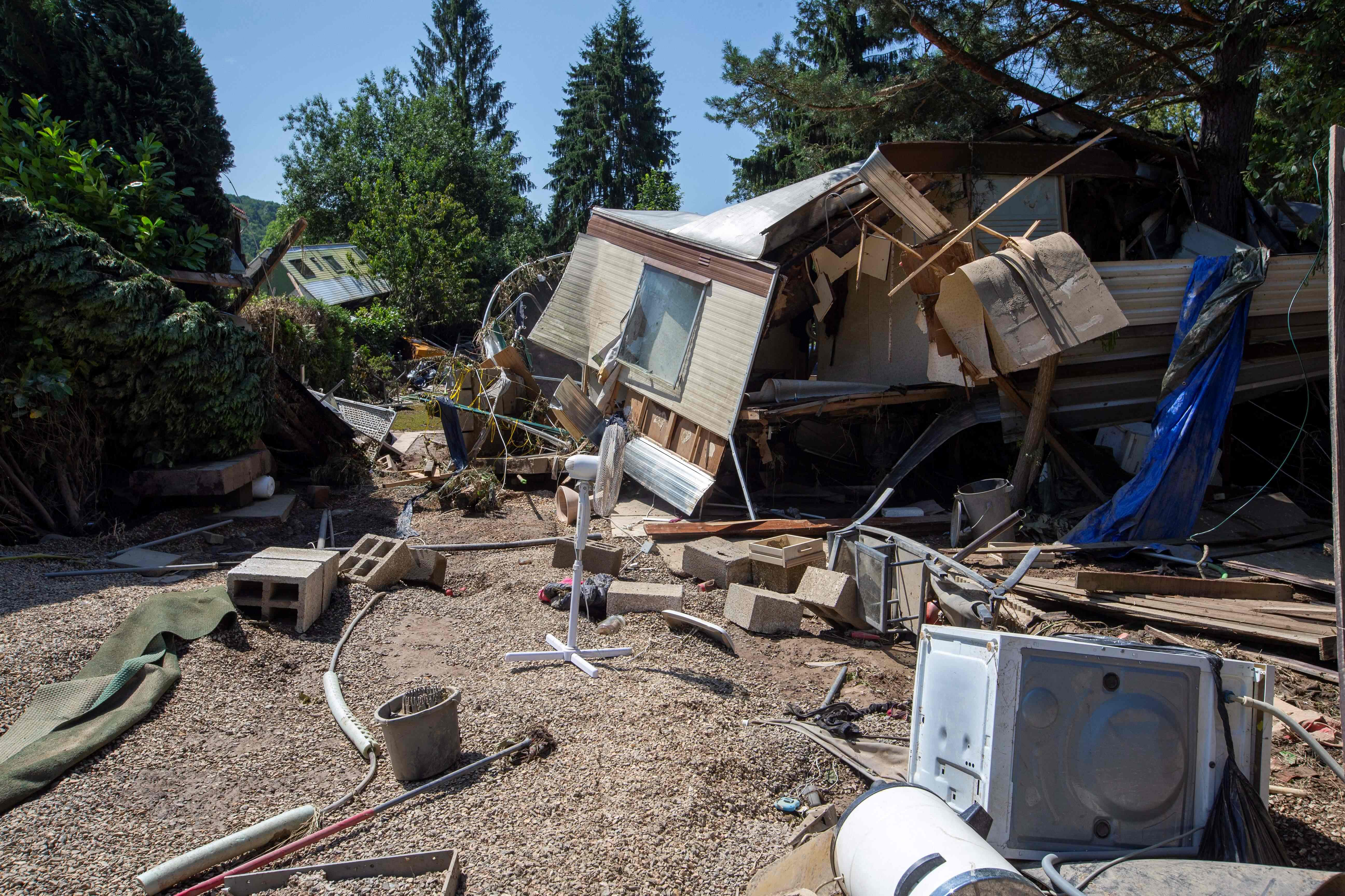 Kerusakan akibat banjir yang melanda Mery di Esneux, Belgia.