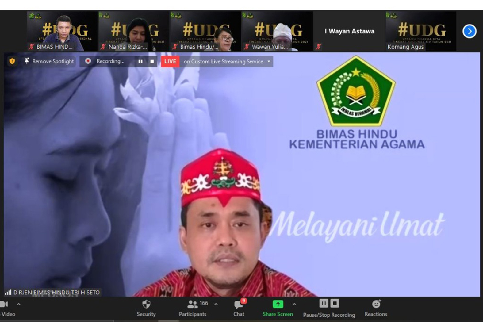 Direktur Jenderal Bimbingan Masyarakat Hindu Kementerian Agama Tri Handoko Seto di acara Kick-off UDG Nasional ke-14.