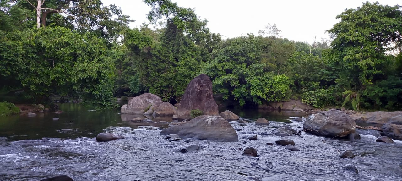 Batu Balian di tengah Sungai Tuyup Desa Paau, merupakan obyek wisata dipercaya memiliki cerita mistis suku dayak pedalaman Meratus.
