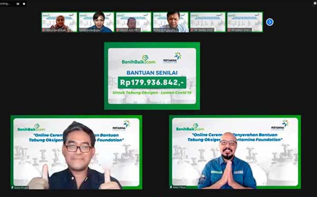 Online Ceremony Penyerahan Bantuan Tabung Oksigen Pertamina Foundation, Kamis (9/7).
