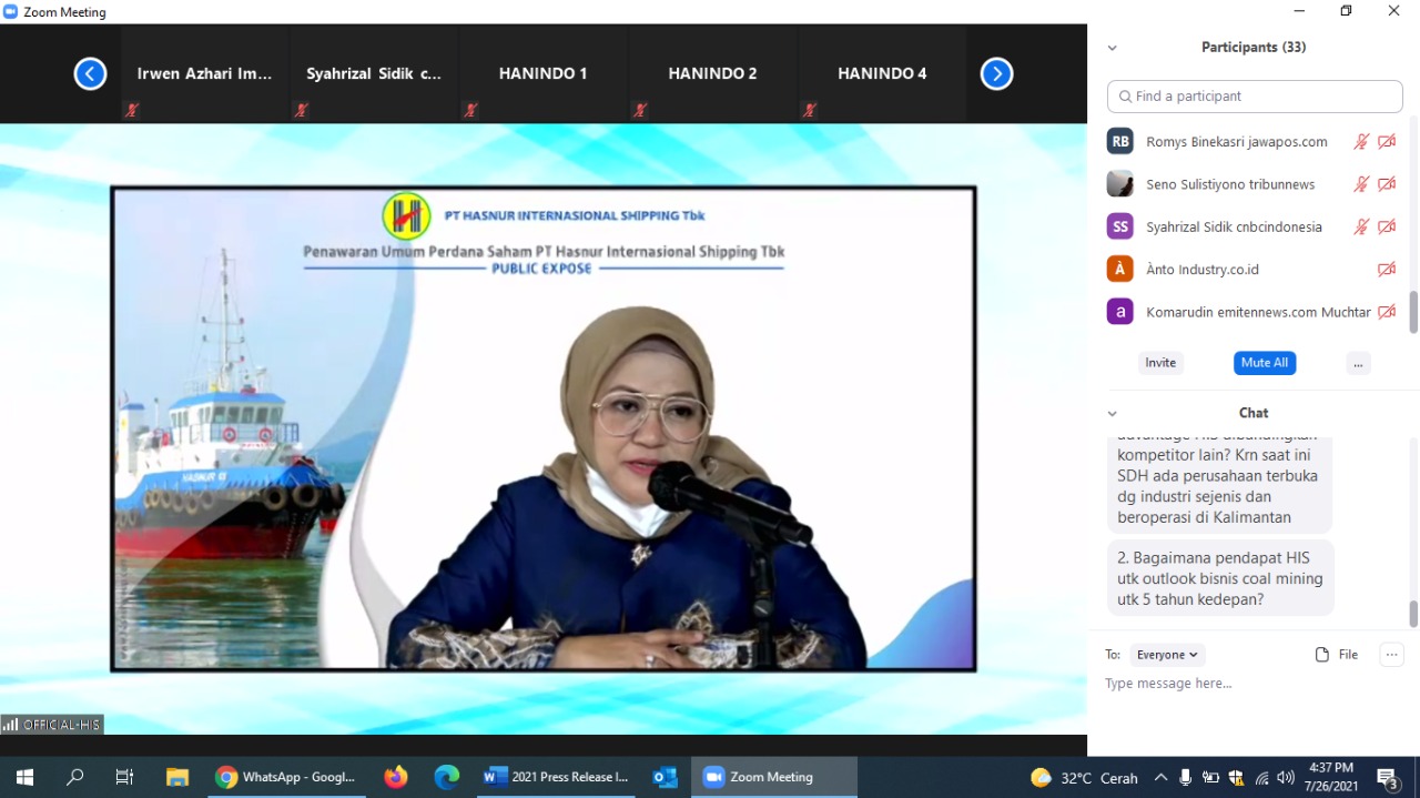 Direktur Utama PT Hasnur Internasional Shipping Tbk. (HIS) Jayanti Sari. 