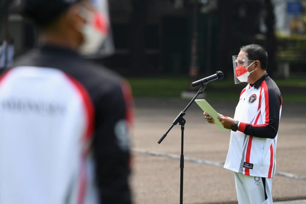 Menpora Zainudin Amali saat pelepasan atlet ke Olimpiade Tokyo