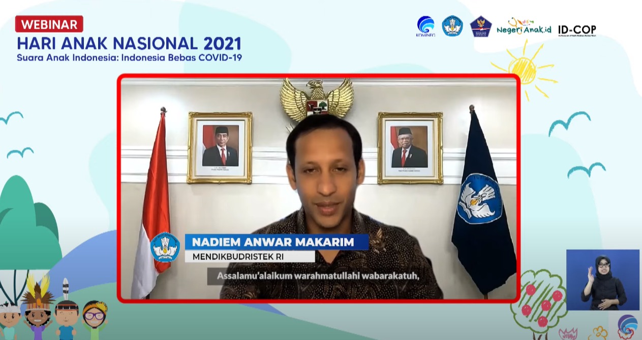 Mendikbudristek Nadiem Makarim di acara webinar Hari Anak Nasional 2021