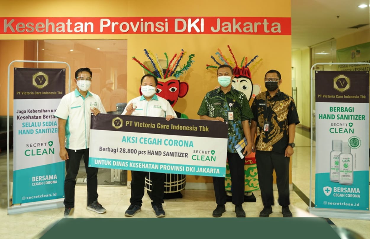 Penyerahan bantuan ebih dari 28.000 botol hand sanizier kepada Dinas Kesehatan (Dinkes) Provinsi DKI Jakarta.