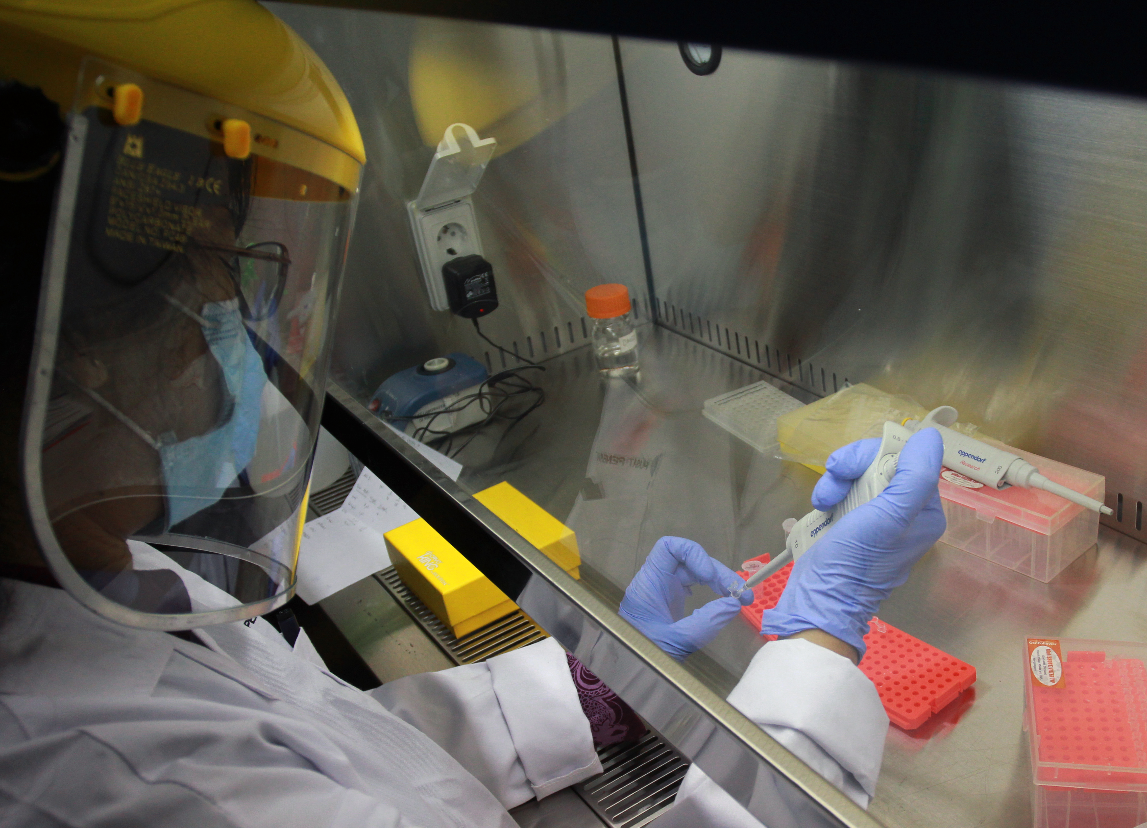 DETEKTOR ALTERNATIF COVID-19: Doktor Tjandrawati Mozef (kiri) peneliti Biokimia Farmasi LIPI, penemu RT-LAMP melakukan uji validasi