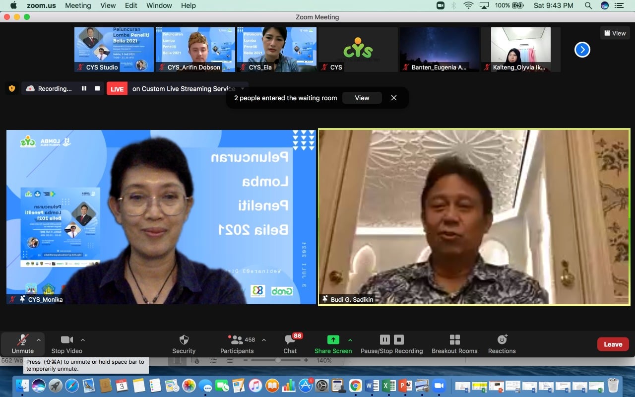 Acara Peluncuran Lomba Peneliti Belia 2021 yang diselenggarakan Center for Young Scientists.