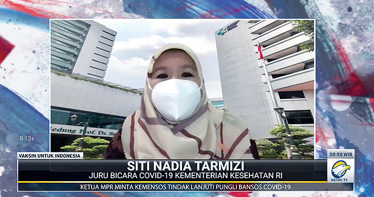 Juru Bicara Satgas Covid-19 Kementerian Kesehatan Siti Nadia Tarmizi sedang berbicara di program Vaksin untuk Indonesia melalui Zoom.