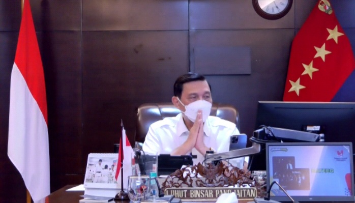 KONPERS: Menko Bidang Kemaritiman dan Investasi Luhut Binsar Pandjaitan  saat konpers virtual.