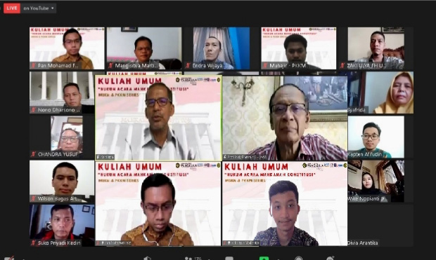 Kuliah umum 'Hukum Acara Mahkamah Konstitusi' yang diselenggarakan Fakultas Hukum Universitas Pancasila (FH UP) secara daring, Senin (19/7).