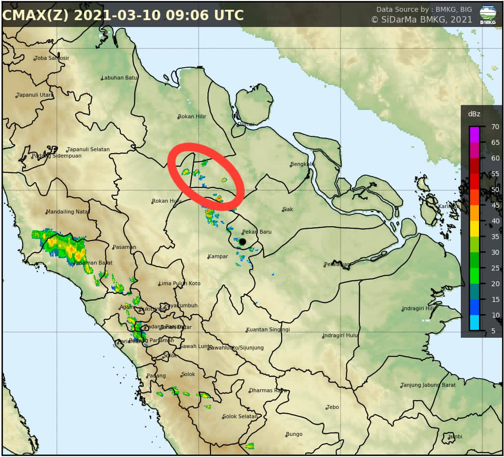 Lokasi titik api karhutla di Riau pada Maret 2021.