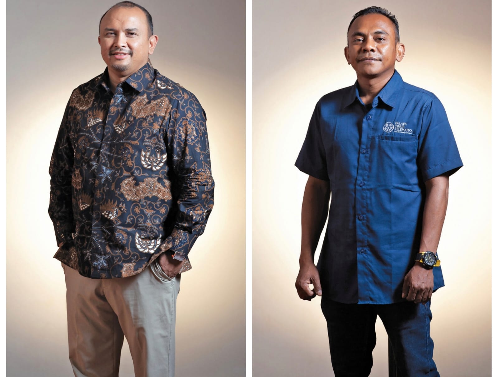 Dirut Bakti Kominfo, Anang Achmad Latif (kiri) dan supervisor teknisi PT Palapa Timur Telematika (PTT), Imanuel Karel Imang.