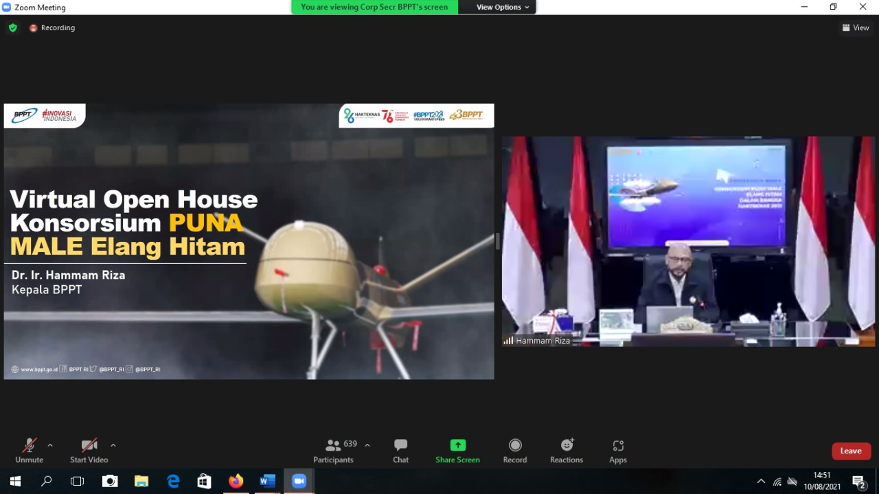 Kepala BPPT Hammam Riza saat memperkenalkan PUNA Elang Hitam kepada publik secara virtual. Selasa (10/8/2021).
