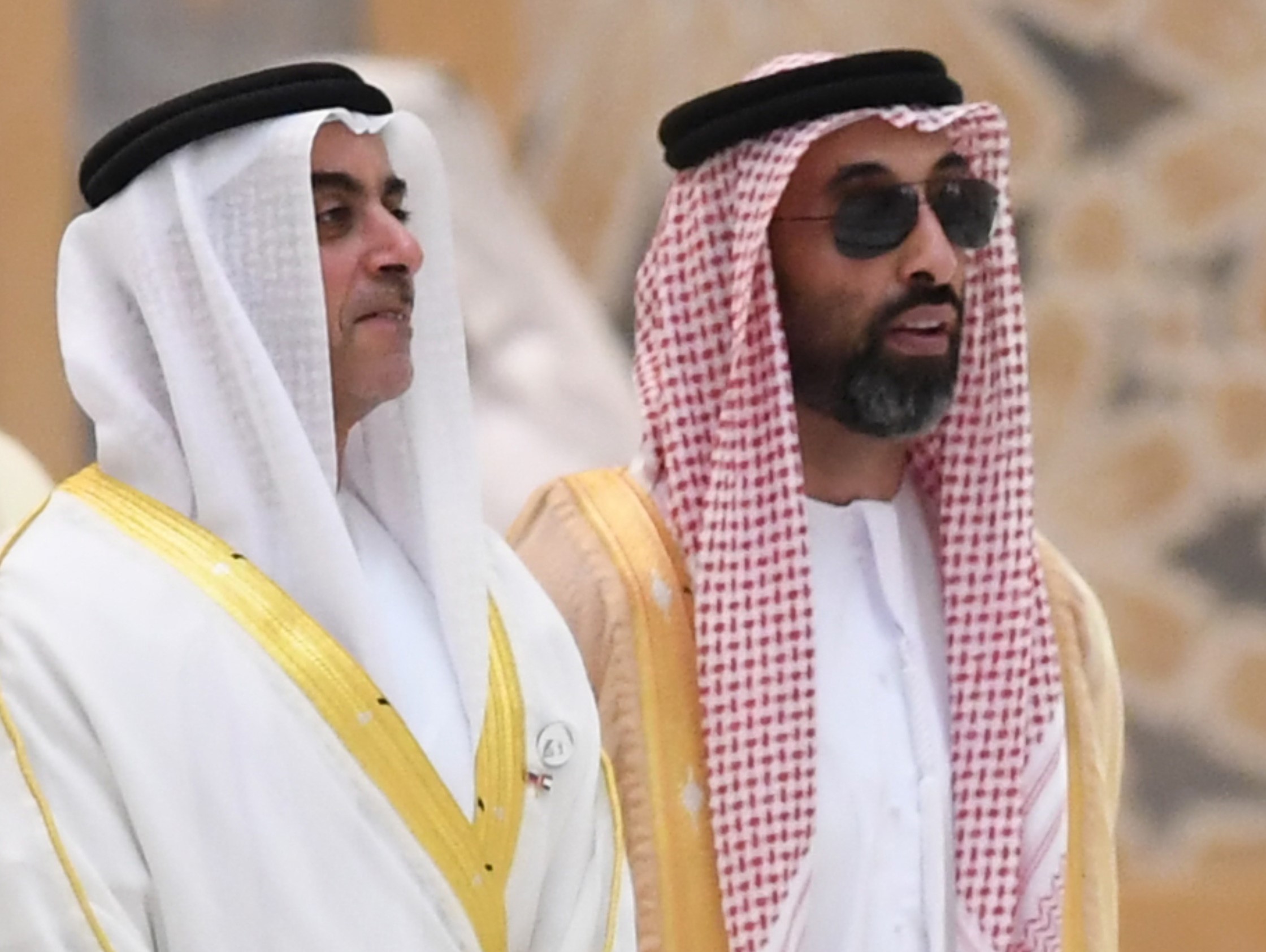 Mendagri UEA Sheikh Saif bin Zayed al-Nahyan (kiri) dan Penasihat Keamanan Nasional Tahnoun bin Zayed al-Nahyan.