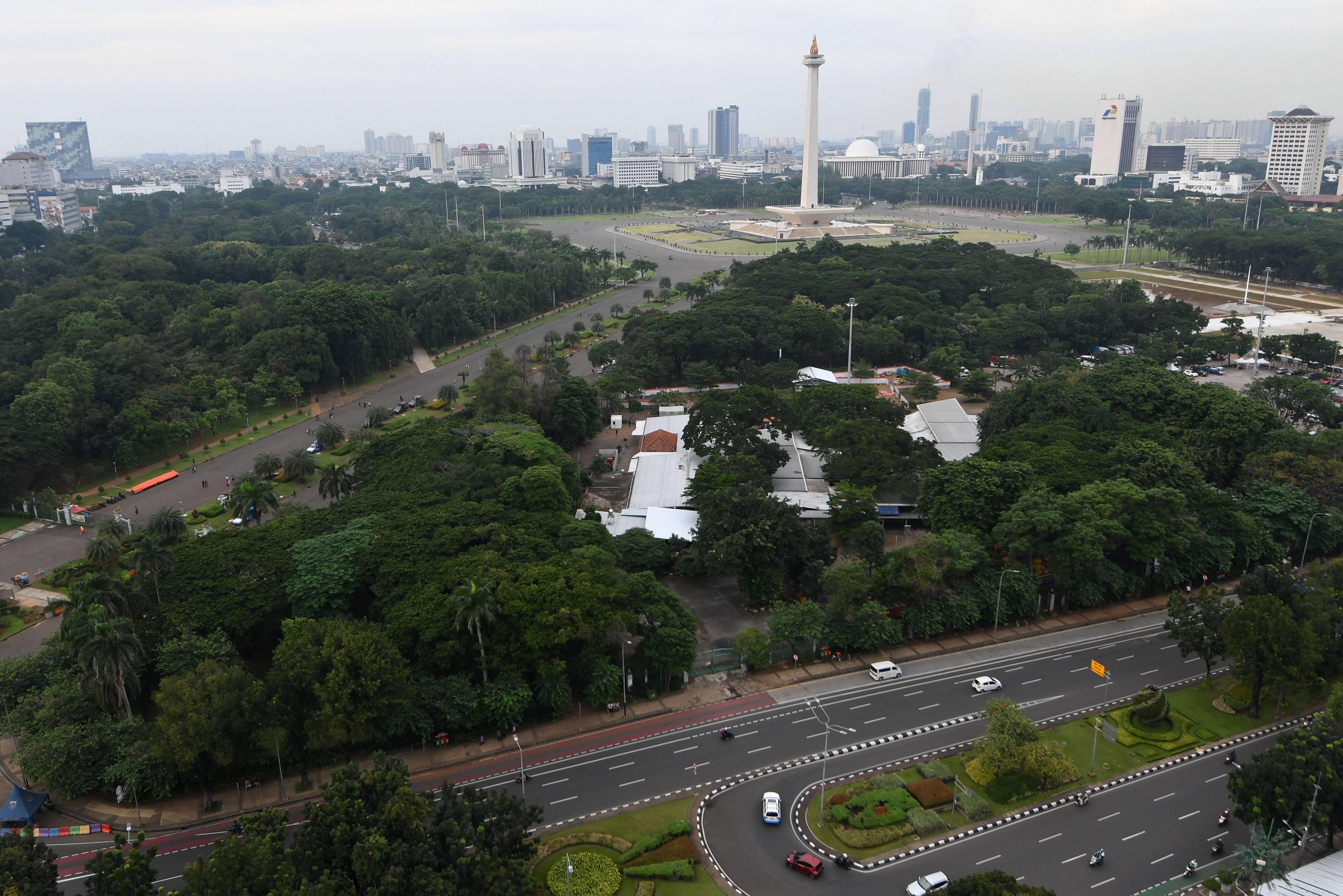 Foto udara kawasan Monumen Nasional, yang bakal menjadi bagian arena Jakarta E-Prix.