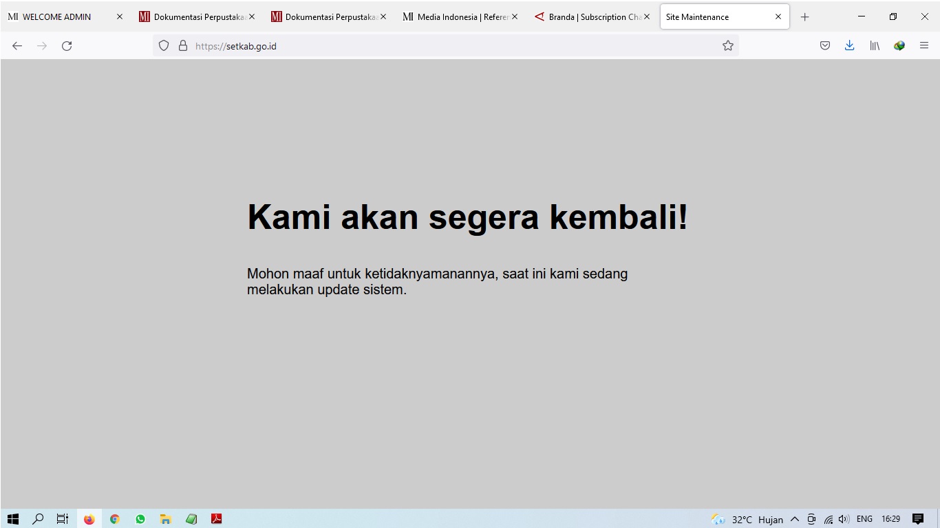 Tangkapan layar situs Setkab yang sampai saat ini masih belum dipulihkan.