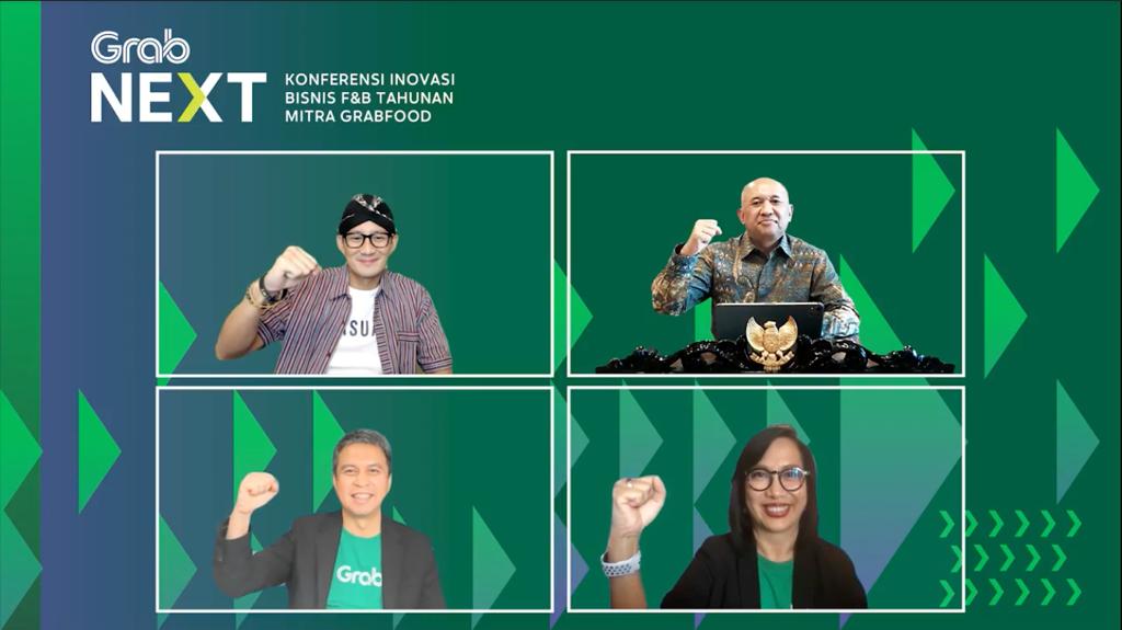 Para pembicara dalam acara konferensi inovasi bisnis F&B tahunan kedua bagi Mitra Merchant GrabFood, GrabNext. 