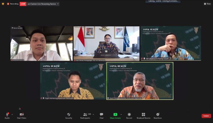 Free webinar bertema Aspek Hukum Legalitas Bursa Cryptocurrency & Perlindungan Hukum Terhadap Konsumen.