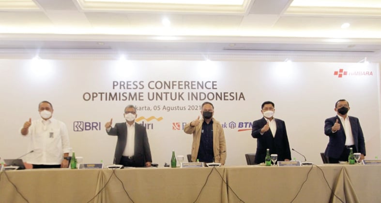 Konferensi pers tentang Optimisme untuk Indonesia yang digelar Himbara atau Himpunan Bank Milik Negara. 