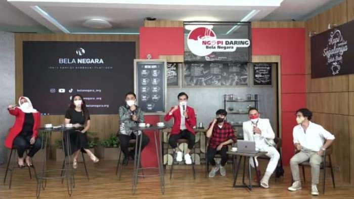 Acara 'Ngopi Daring Bela Negara: Mental Health, Check' yang digelar Kemenhan di Jakarta, Jumat (6/8).