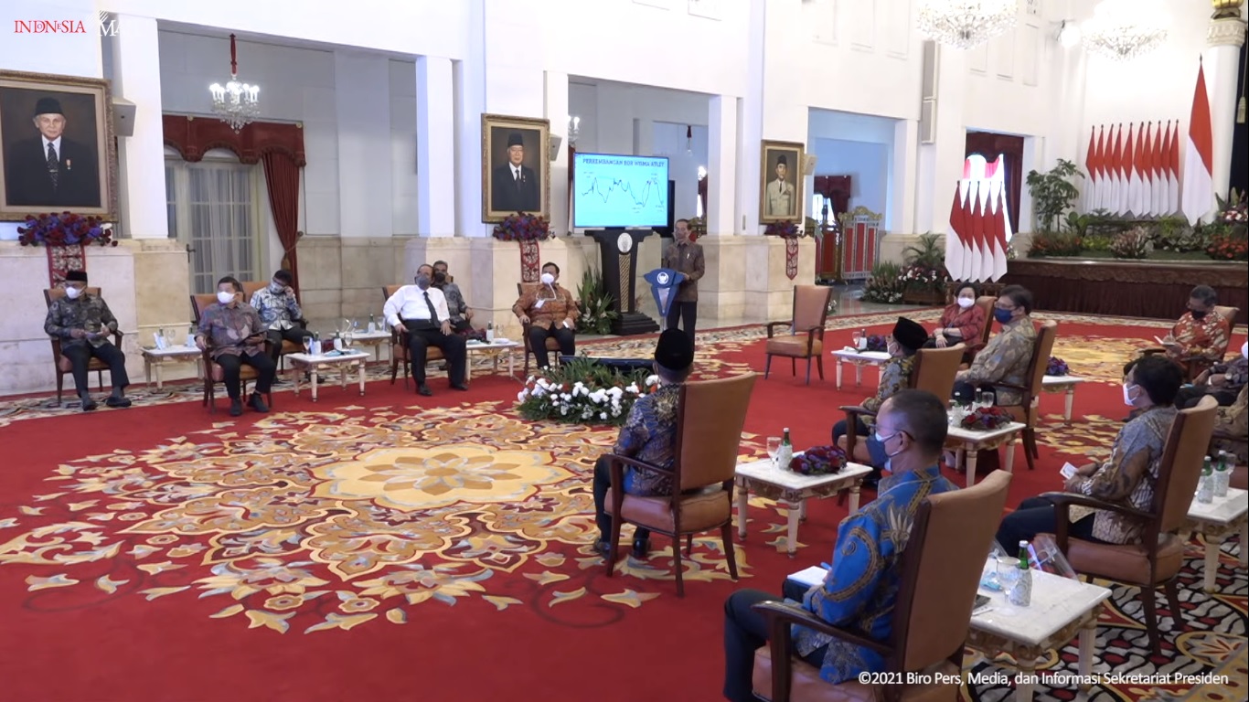 Tangkapan layar video pertemuan Presiden Joko Widodo yang disiarkan melalui akun Youtube Sekretariat Presiden.