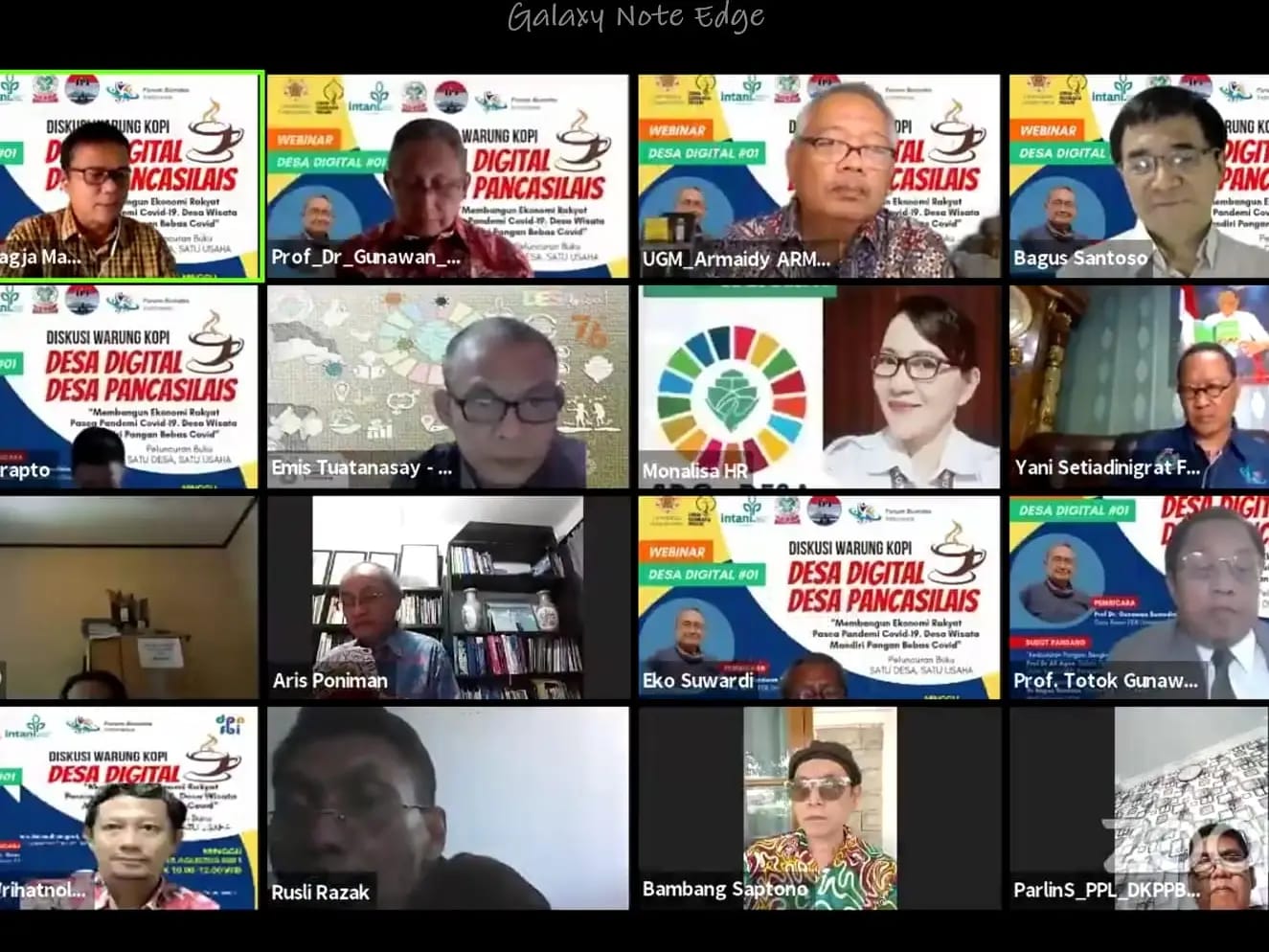  Webinar Diskusi Warung Kopi bertajuk “Membangun Ekonomi Rakyat Pasca Pandemi Covid-19. Desa Wisata Mandiri Pangan Bebas Covid.” 