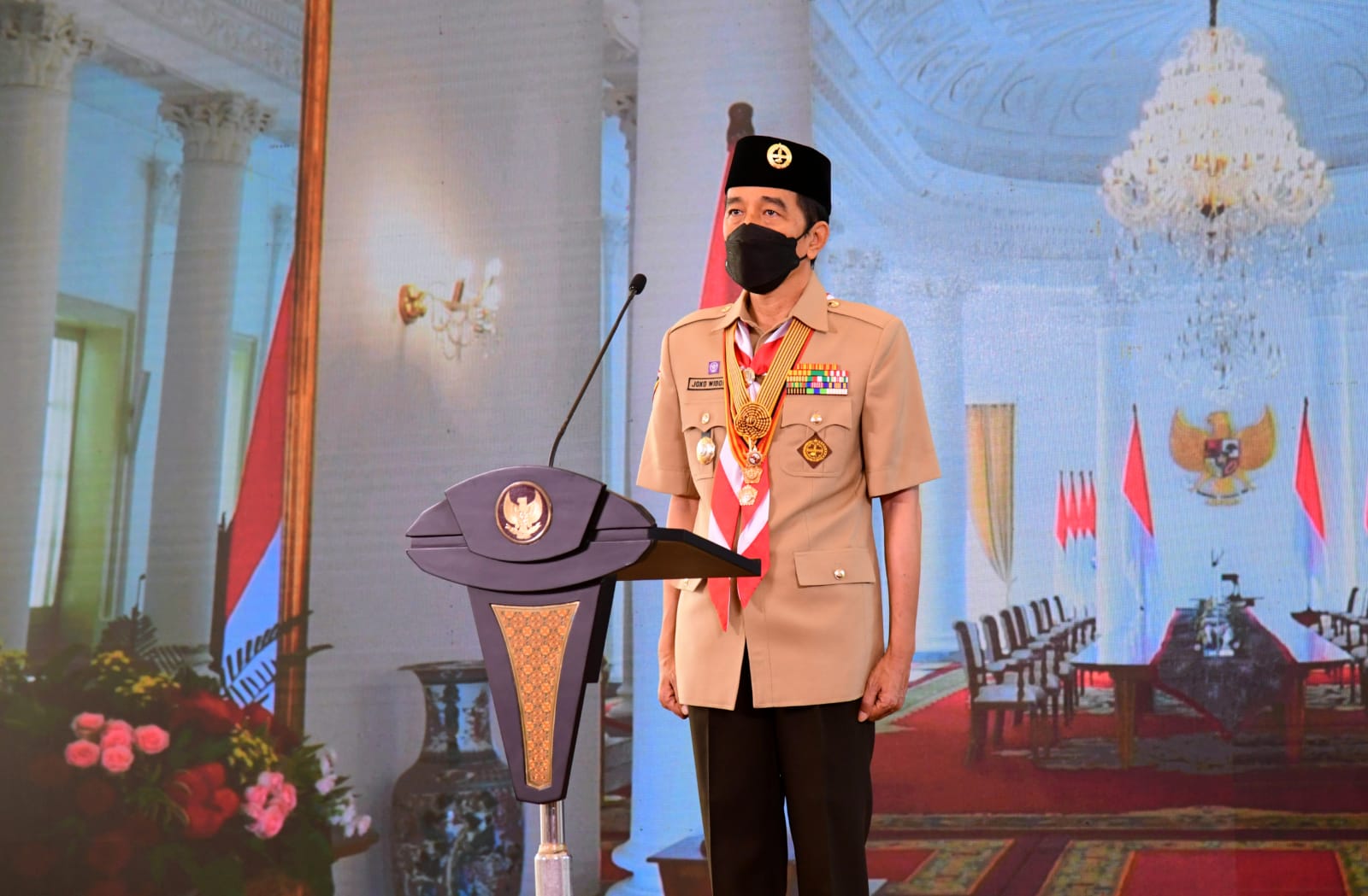 Presiden Joko Widodo saat memimpin Peringatan Hari Pramuka secara virtual di Istana Kepresidenan Bogor, Jawa Barat.