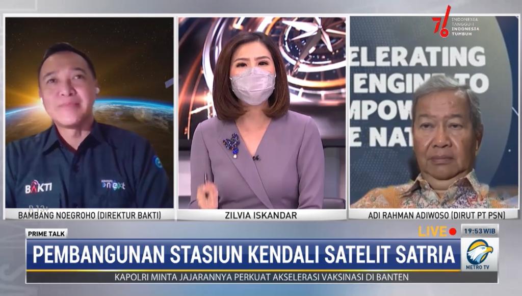 Program Prime Talk Metro TV menghadirkan Direktur Infrastruktur BAKTI Kominfo Bambang Noegroho dan Dirut PT PSN Adi Rahman Adiwoso.