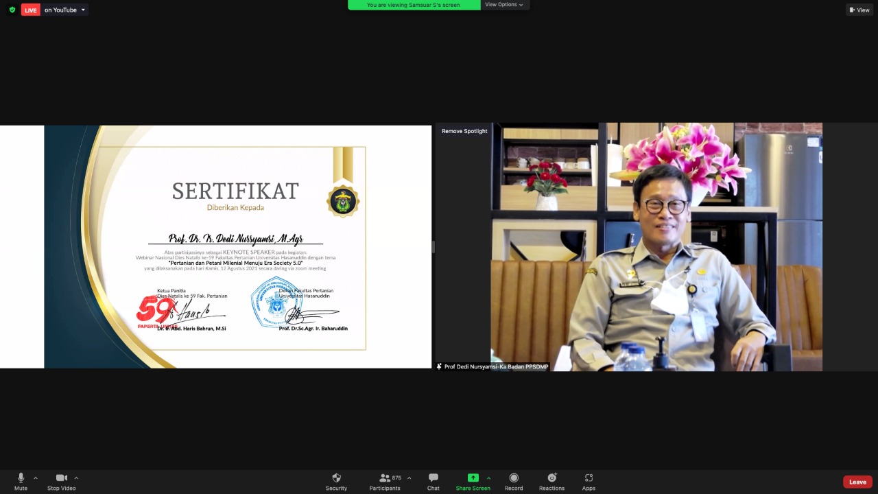 Kepala Badan Penyuluhan dan Pengembangan SDM Pertanian (BPPSDMP) Kementan Dedi Nursyamsi.