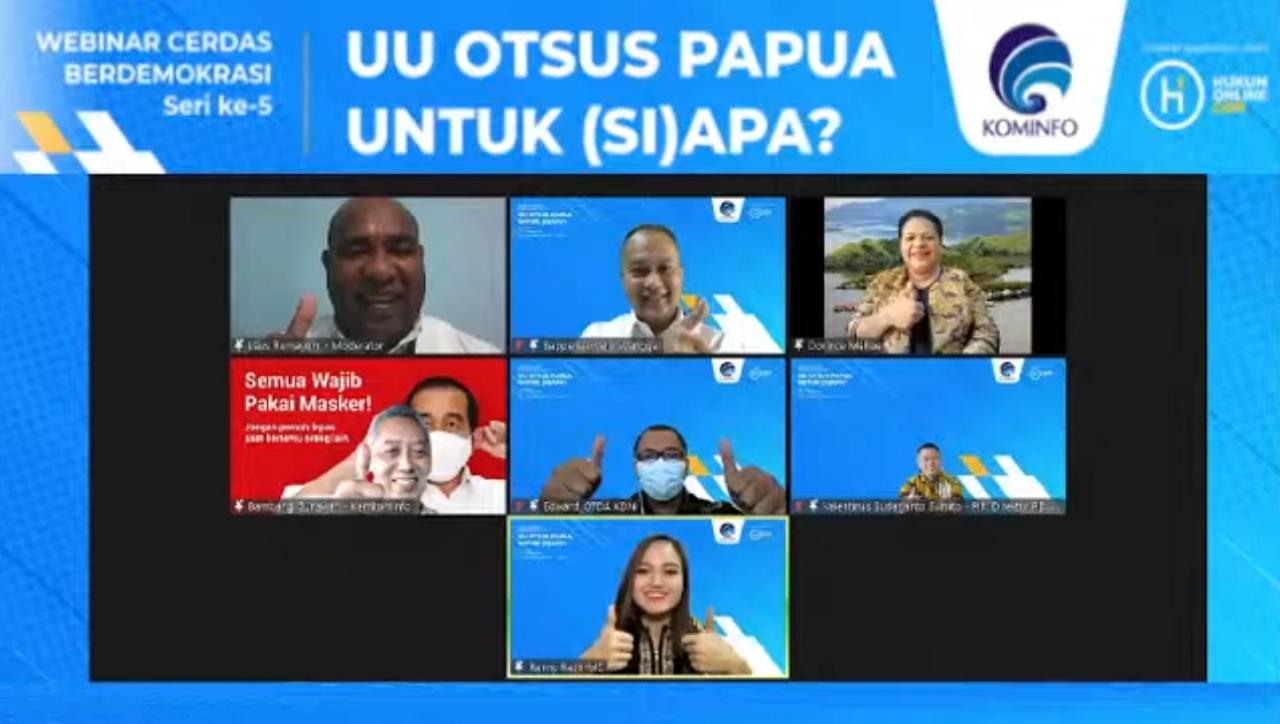 Para pembicara dalam webinar  webinar Cerdas Berdemokrasi seri ke-5 bertema UU Otsus Papua untuk (SI) Apa?