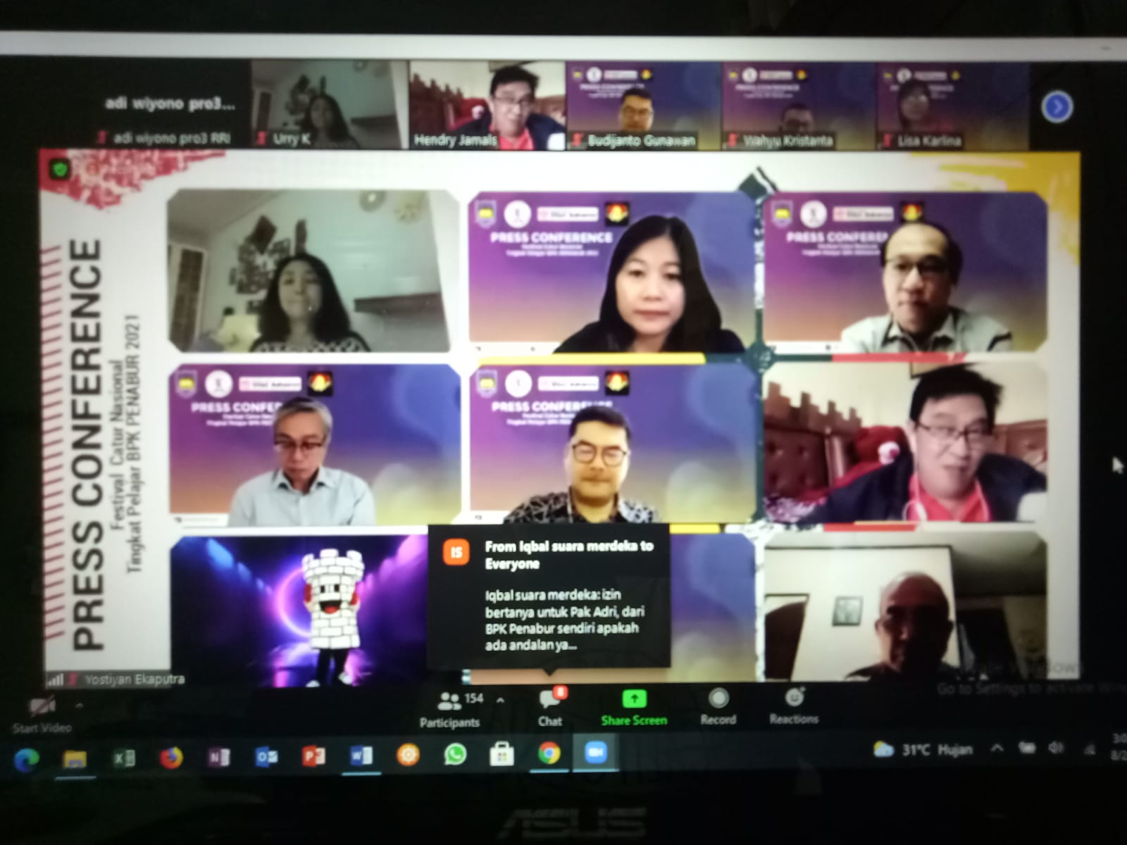 Konferensi pers Festival Catur Pelajar Tingkat  Nasional - BPK Penabur Cup 2021 pada Senin (2/8).